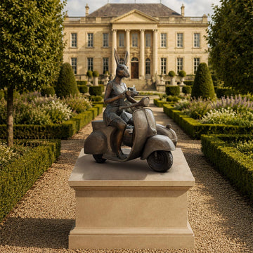 Rabbitwoman and Dogman Loved Their Vespa Side Car (Bronze Sculpture, Mid-Size)