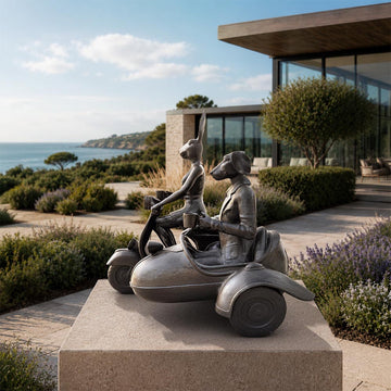 Rabbitwoman and Dogman Loved Their Vespa Side Car (Bronze Sculpture, Mid-Size)