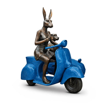 Rabbitwoman and Dogman Loved Their Vespa Side Car (Bronze Sculpture, Mid-Size)