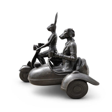 Rabbitwoman and Dogman Loved Their Vespa Side Car (Bronze Sculpture, Mid-Size)