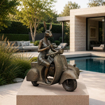 Rabbitwoman and Dogman Loved Their Vespa Side Car (Bronze Sculpture, Mid-Size)