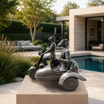 Rabbitwoman and Dogman Loved Their Vespa Side Car (Bronze Sculpture, Mid-Size)