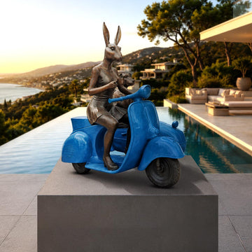 Rabbitwoman and Dogman Loved Their Vespa Side Car (Bronze Sculpture, Mid-Size)