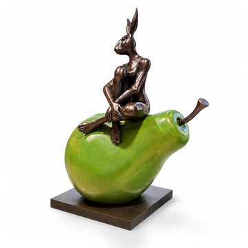 Rabbitwoman Had a Beautiful Pear (Bronze Sculpture, Mid-Size)