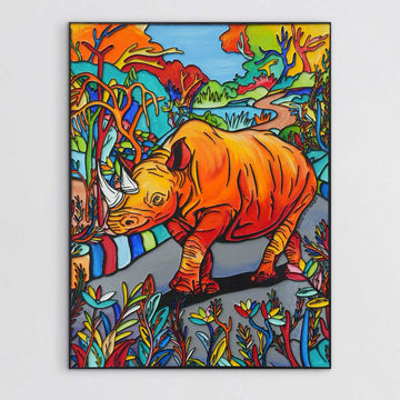 Rhino In Garden Of Eden (Original Painting)