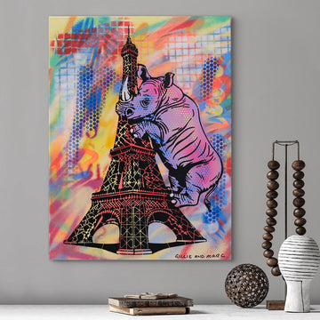Rhino Went Around and Around The Eifel Tower (Original Painting)