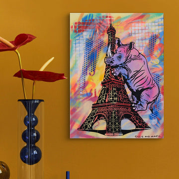 Rhino Went Around and Around The Eifel Tower (Original Painting)