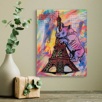 Rhino Went Around and Around The Eifel Tower (Original Painting)
