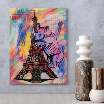 Rhino Went Around and Around The Eifel Tower (Original Painting)