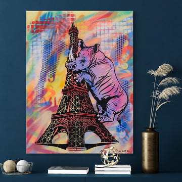 Rhino Went Around and Around The Eifel Tower (Original Painting)