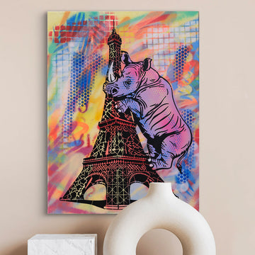Rhino Went Around and Around The Eifel Tower (Original Painting)