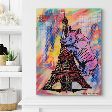 Rhino Went Around and Around The Eifel Tower (Original Painting)