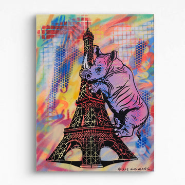 Rhino Went Around and Around The Eifel Tower (Original Painting)