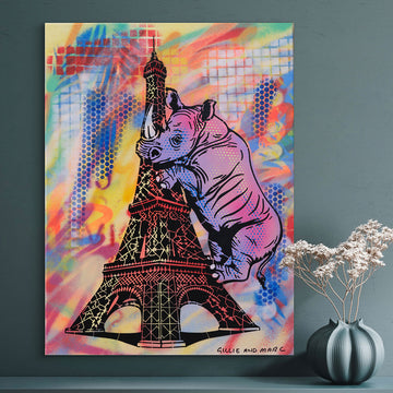 Rhino Went Around and Around The Eifel Tower (Original Painting)