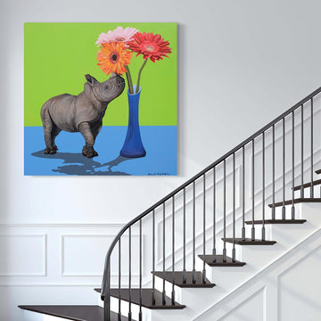Rhino and Flowers (Original Painting)
