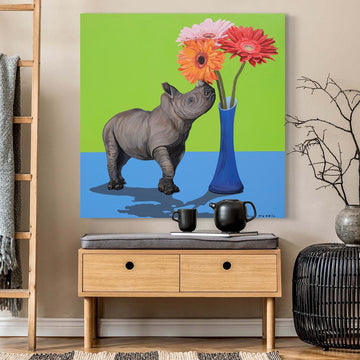 Rhino and Flowers (Original Painting)