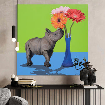 Rhino and Flowers (Original Painting)
