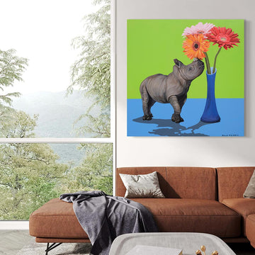 Rhino and Flowers (Original Painting)