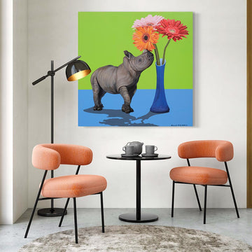 Rhino and Flowers (Original Painting)
