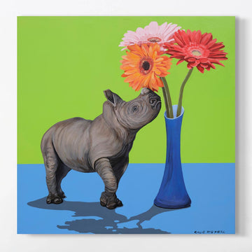 Rhino and Flowers (Original Painting)