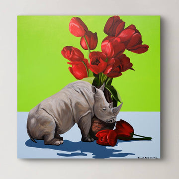 Rhino in Bloom (Original Painting)