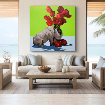 Rhino in Bloom (Original Painting)