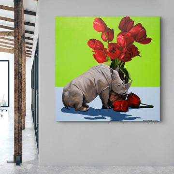 Rhino in Bloom (Original Painting)