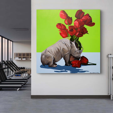 Rhino in Bloom (Original Painting)