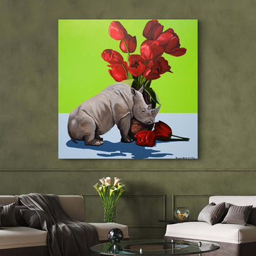 Rhino in Bloom (Original Painting)