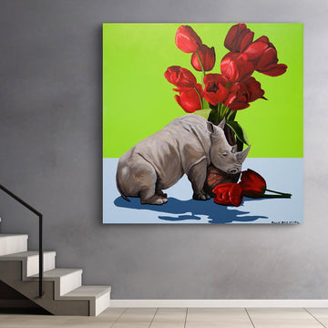 Rhino in Bloom (Original Painting)