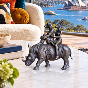 Rhino Riders and the Wild Promise (Bronze Sculpture, Miniature)