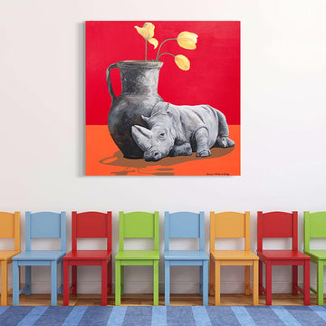 Rhinos Loves Tulips (Original Painting)