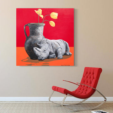 Rhinos Loves Tulips (Original Painting)