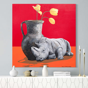 Rhinos Loves Tulips (Original Painting)