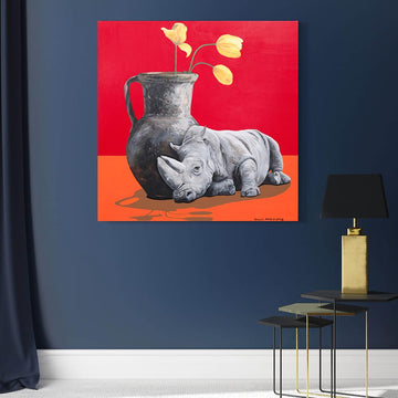 Rhinos Loves Tulips (Original Painting)