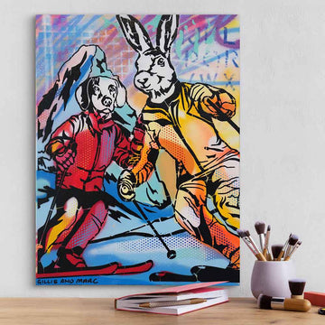 Ski Lovers Race Downhill (Original Painting)