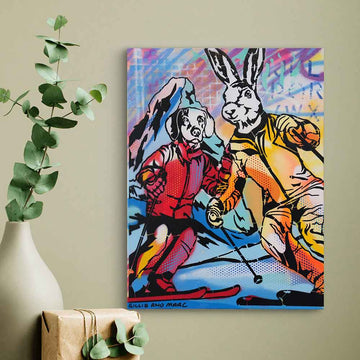 Ski Lovers Race Downhill (Original Painting)