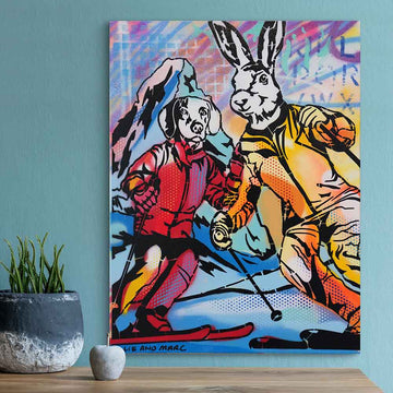 Ski Lovers Race Downhill (Original Painting)