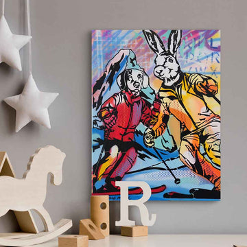 Ski Lovers Race Downhill (Original Painting)