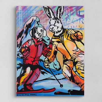 Ski Lovers Race Downhill (Original Painting)