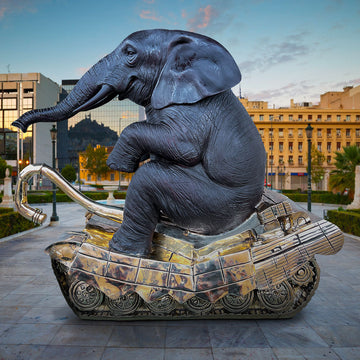 Elephant Had a Giant Crush on Tanks (Bronze Sculpture)
