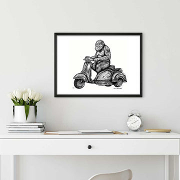 Tapanuli Orangutan Races in the Vespa Side Car (Giclee Canvas Print)