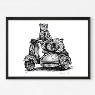 The Amur Leopard and Hairy-Nosed Wombat Race in the Vespa Side Car (Giclee Canvas Print)