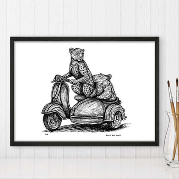 The Amur Leopard and Hairy-Nosed Wombat Race in the Vespa Side Car (Giclee Canvas Print)
