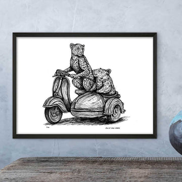 The Amur Leopard and Hairy-Nosed Wombat Race in the Vespa Side Car (Giclee Canvas Print)