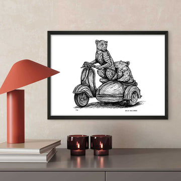 The Amur Leopard and Hairy-Nosed Wombat Race in the Vespa Side Car (Giclee Canvas Print)