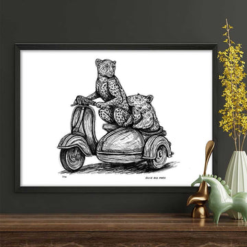 The Amur Leopard and Hairy-Nosed Wombat Race in the Vespa Side Car (Giclee Canvas Print)