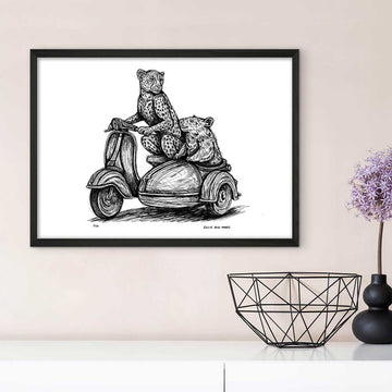 The Amur Leopard and Hairy-Nosed Wombat Race in the Vespa Side Car (Giclee Canvas Print)