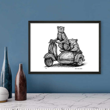 The Amur Leopard and Hairy-Nosed Wombat Race in the Vespa Side Car (Giclee Canvas Print)