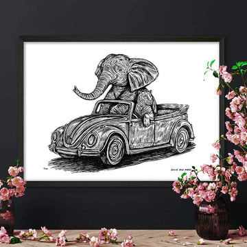 The Bengal Tiger and Sumatran Elephant Race in the Beetle (Giclee Canvas Print)